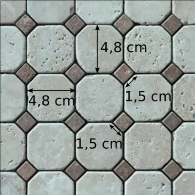 Dimensions des composants de la mosaïque en travertin vieilli clair et foncé
