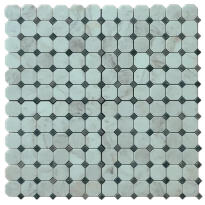 4 plaques de mosaïque en marbre blanc et noir (combinaison de carrés et d'octogone)