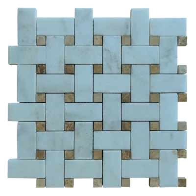 Mosaïque en marbre blanc et en marbre Emperador (motif tissage panier)