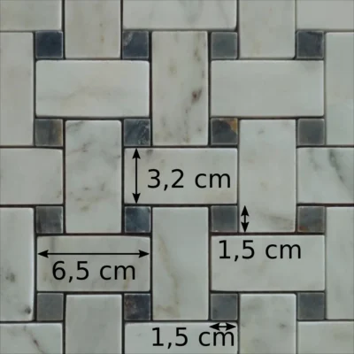 Dimensions des composants de la mosaïque en marbre blanc mugla et en marbre noir