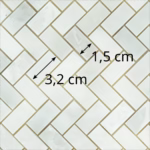 Dimensions des tesselles de la mosaïque en marbre blanc Mugla poli, AL-731P (motif chevrons)