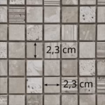 Dimensions des tesselles de la mosaïque en travertin blanc ivoire cranté sablage polies (carrés de 2,3 cm), AL-222