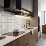 Mosaïque en céramique AL-3020 utilisée pour une crédence de cuisine (pose verticale)