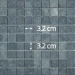 Dimensions des tesselles de la mosaïque en marbre noir vieilli (carrés de 3,2 cm), AL-253