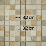 Dimensions des tesselles de la mosaïque en travertin multicolore (carrés de 3,2 cm), AL-252
