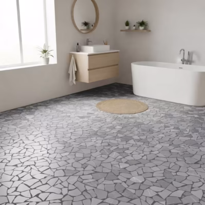 Sol d'une salle de bain de style scandinave recouvert de Palledien en marbre noir (AL-780)