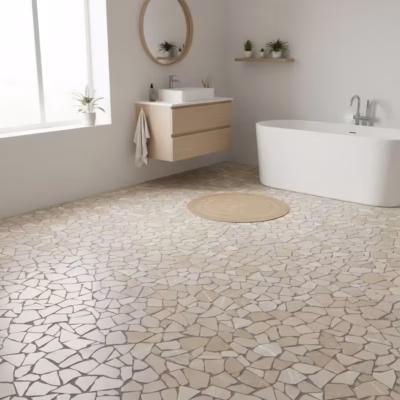 Sol d'une salle de bain de style scandinave recouvert de Palledien en marbre beige vieilli (AL-781)