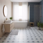 Sol d'une salle de bain recouvert de carreaux en céramique (motif Flower, AL-3100)